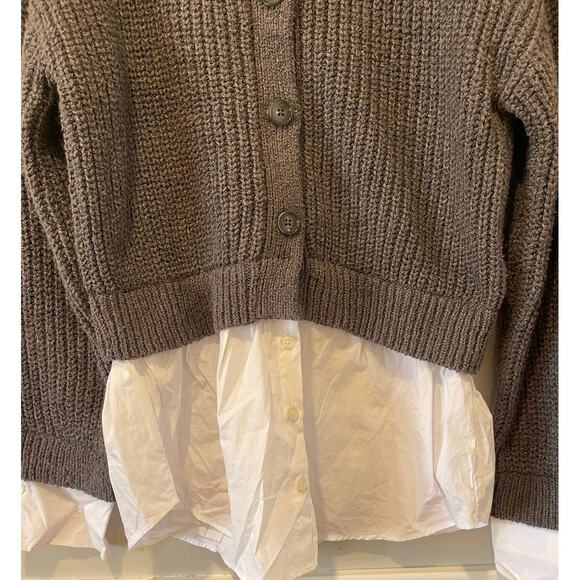 Anthropologie Dark Gray Cropped Knit Twofer Shirt Cardigan Sweater Size Small - Picture 4 of 7